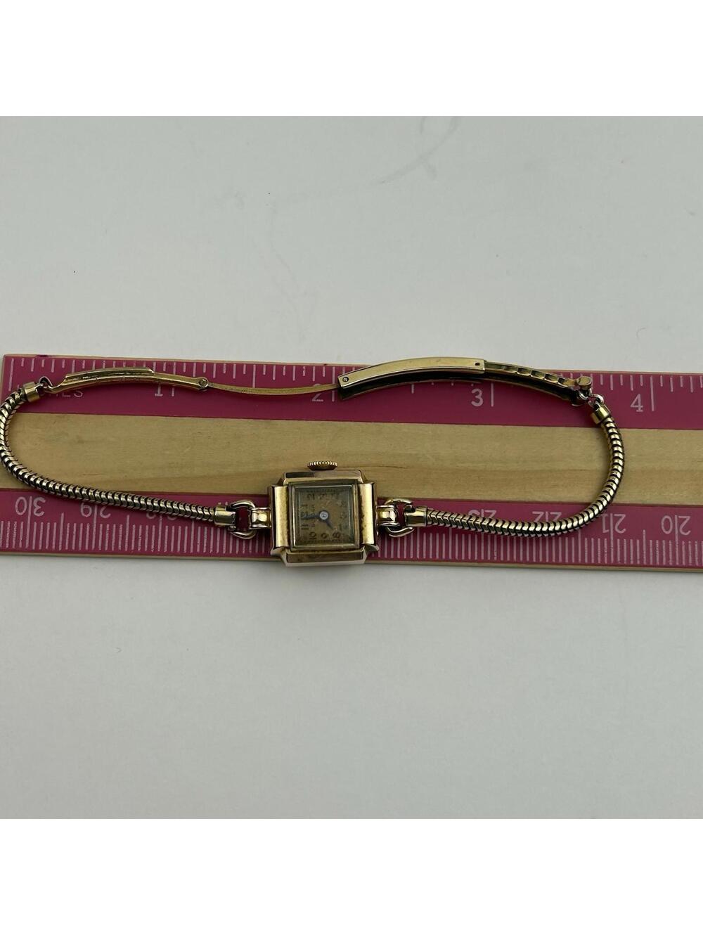 Vintage 1947 Bulova Ladies Watch 14K Gold Filled Square Art Deco - WORKING - Picture 15 of 16